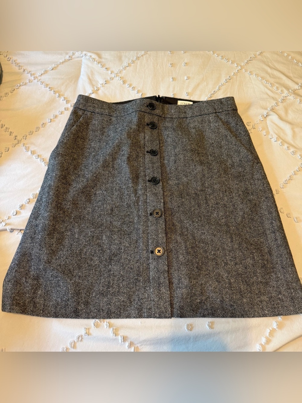 J. Crew Gray Herringbone Button-Front Mini Skirt - Classic work fit - size 2